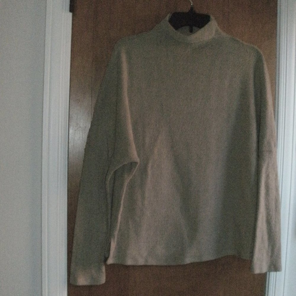 Melloday Beige Tan Cozy Textured Knit Mock Neck Pullover Sweater size L